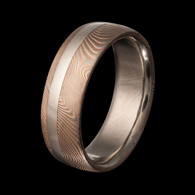 Damastringe Damia's Ring Redgold + Silver Inlay