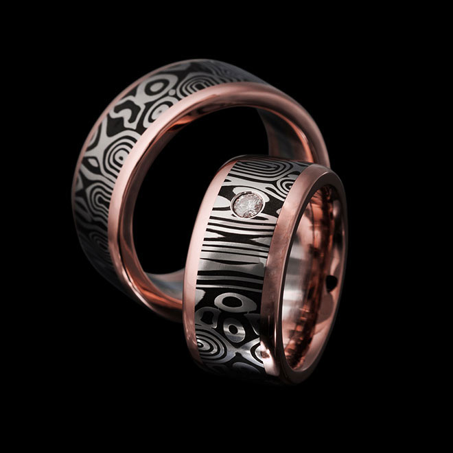 Trauringe Eos + Red Gold Channel + Diamond